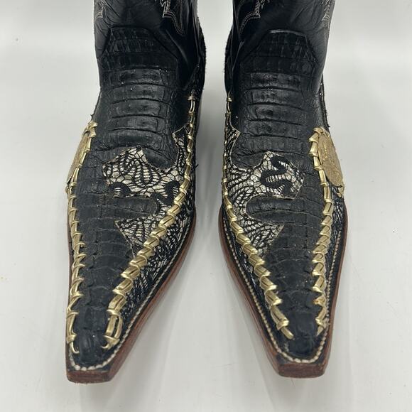 BOTAS 8 SEGUNDOS MENS SIZE 8 WESTERN COWBOY BLACK GOLD EMBROIDERED GRAPHIC BOOT main image 6